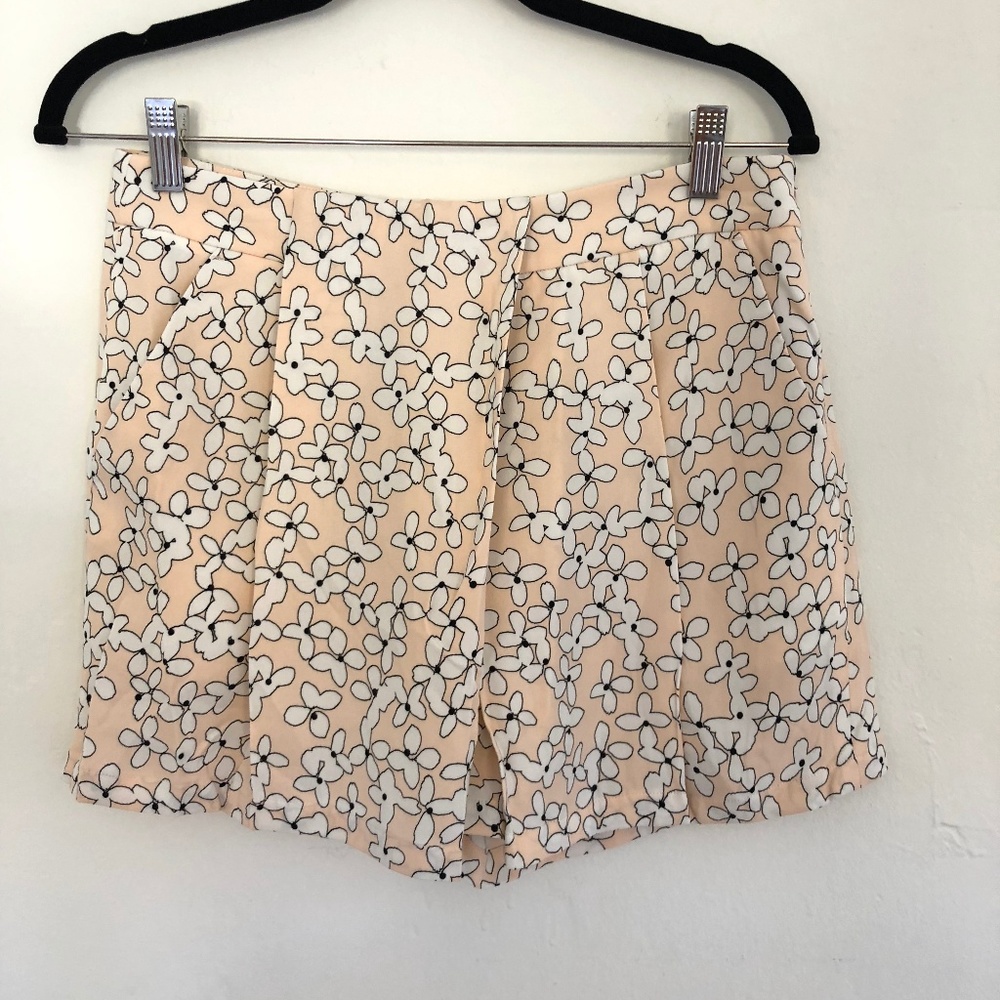Pink Floral High Waisted Silk Shorts